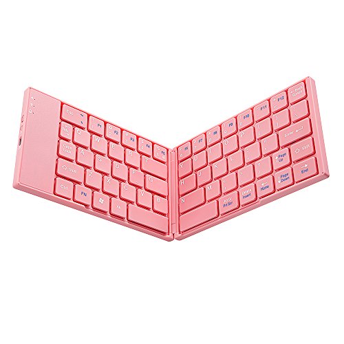 0602456439955 - BFRIEND PORTABLE FOLDING BLUETOOTH KEYBOARD MINI WIRELESS KEYBOARD FOR IOS IPAD AIR, IPAD MINI, ANDROID, MACOS, WINDOWS TABLETS SMARTPHONE BUILT IN RECHARGEABLE BATTERY,PINK(BT1286)