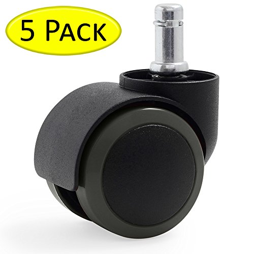 0602464648479 - KATU BDG506-38 OFFICE CHAIR CASTER WHEELS, 2 IN. DIAMETER, UNIVERSAL STANDARD STEAM SIZE 7/16X7/8 (11MM X 22MM) HEAVY DUTY SUPPORT 550 LBS. SAFE FOR HARDWOOD FLOORS, COLOR BLACK/DARK GRAY (PACK OF 5)