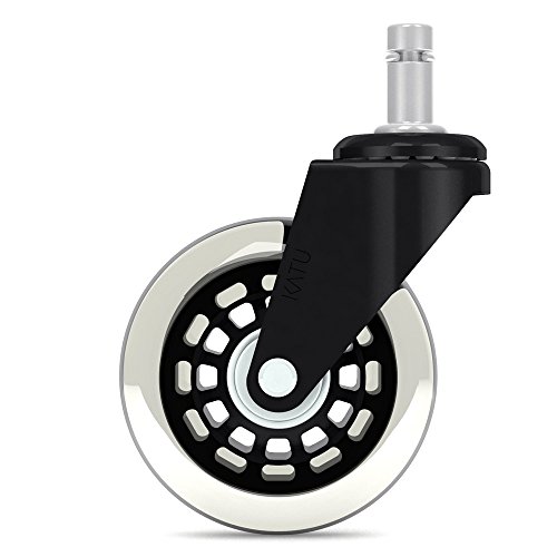 0602464648615 - KATU ROLLERBLADE OFFICE CHAIR WHEELS CASTERS RUBBER REPLACEMENT - SET OF 5 - SAFE FOR ALL FLOORS - UNIVERSAL STEM FIT MOST CHAIRS. COLOR BLACK & BLACK RING. T06BBR