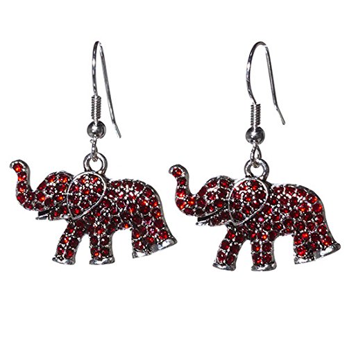 0602589269245 - ALABAMA CRIMSON TIDE SILVER TONED FISH HOOK EARRINGS WITH ELEPHANT FOCAL ENCRUSTED WITH RED RHINESTONES