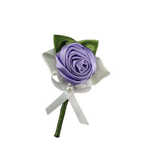 0602612590872 - SET OF 4 BOUTONNIERE SATIN ROSE CORSAGE FOR WEDDING PROM (PURPLE)