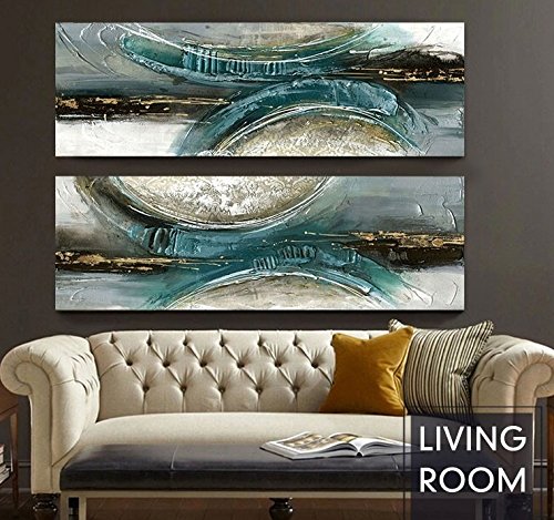 0602640292885 - HAND-PAINTED OIL PAINTING ABSTRACT MODERN BLUE-GREEN GRAY WOVE BOTTLE STICKERS DIGITAL PRINTING CANVAS WALL ART HOME DECOR