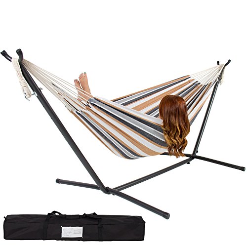 0602668008895 - SPACE SAVING STEEL HAMMOCK STAND WITH DESERT STRIPE DOUBLE HAMMOCK INCLUDE PORTABLE CARRYING CASE