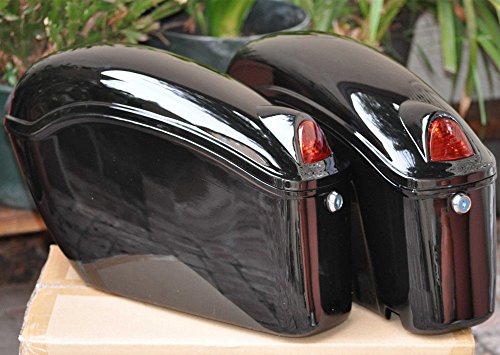 0602668009038 - BLACK HARD SADDLE BAGS TRUNK LUGGAGE W/ LIGHTS MOUNT BRACKET MOTORCYCLE FOR HONDA YAMAHA CRUISER
