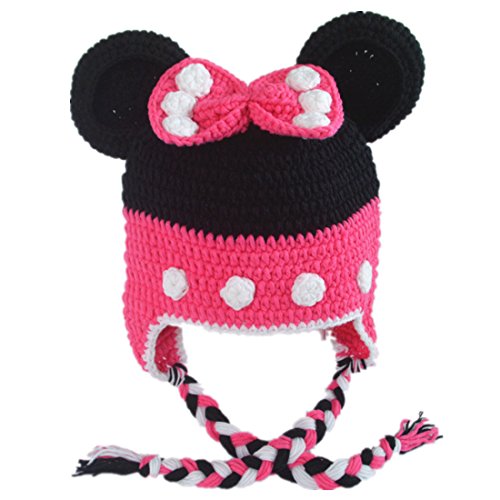 0602668048488 - GENERIC KIDS GIRLS HANDMADE KNITTED CROCHET EARFLAP HATS IN PINK COLOR SMALL(FITS 0-3MONTH)