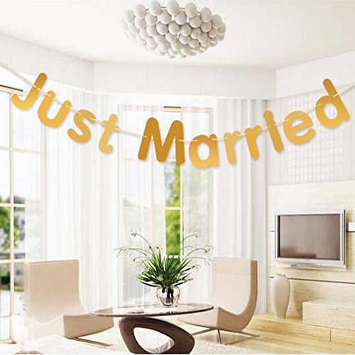 0602716068031 - ZJCILECTED JUST MARRIED WEDDING BANNER WEDDING SIGN GARLAND WEDDING BANQUET DECORATION SUPPLIES, GOLD