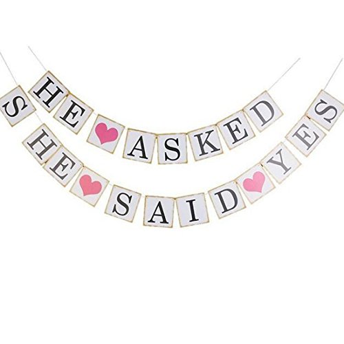 0602716068086 - ZJCILECTED 1 SET HE ASKED SHE SAID YESS WEDDING SIGN BANNER GARLAND BUNTING WEDDING BRIDAL PARTY DECORATION PHOTO PROP