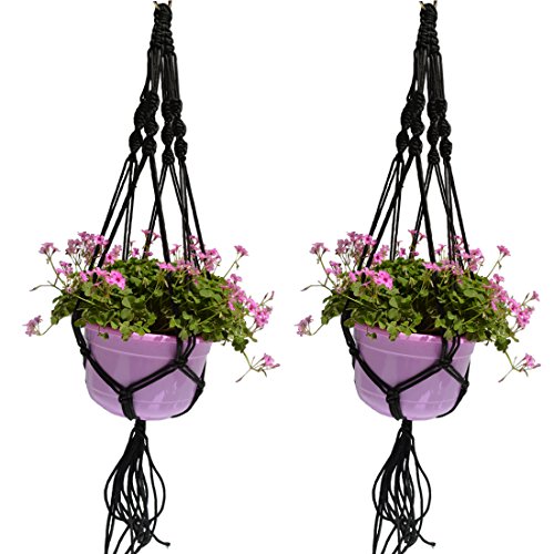 0602716071000 - ZJCILECTED 2 PACK PLANT HANGER MACRAME JUTE WITH HOOP FOR INDOOR OUTDOOR BALCONY CEILING PATIO DECK ROUND AND SQUARE POTS, 4 LEGS, 39.4 INCH(BLACK)