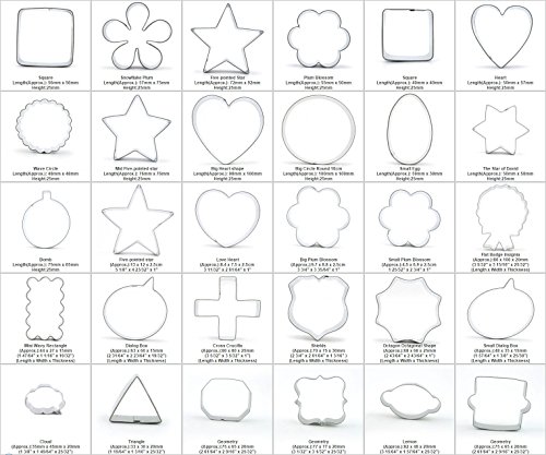 0602766170104 - 30PCS FONDANT GINGERBREAD PASTRY BISCUIT JELLY SANDWICHES COOKIE CUTTER SET MOLD METAL MOULD SQUARE SNOWFLAKE PLUM FIVE-POINTED STAR PLUM BLOSSOM LOVE HEART WAVE CIRCLE ROUND 10CM EGG OVAL STAR OF DAVID BOMB BADGE RECTANGLE CROSS CRUCIFIX SHIELDS OCTAGON