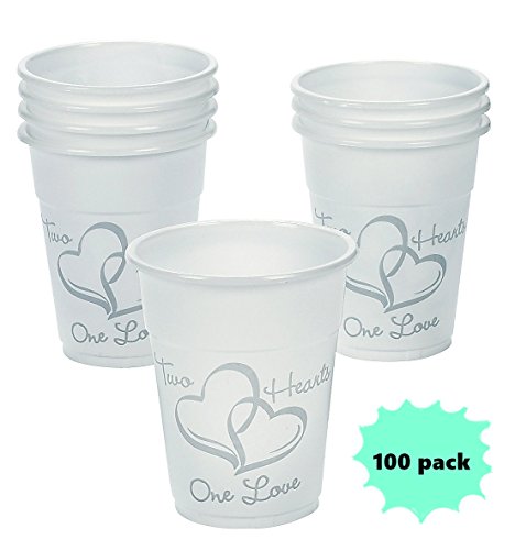 6029540251790 - PLASTIC DISPOSABLE TWO HEARTS WEDDING CUPS 16OZ (100 CUPS)