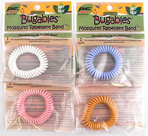 0603016538835 - 4 PK. COLORFUL BUGABLES BUG INSECT MOSQUITO REPELLENT REPELLING SPIRAL BRACELET WRISTBAND ANKLE BAND. DEET FREE NON-TOXIC. CITRONELLA + REUSABLE FOR UP TO 200 HOURS.