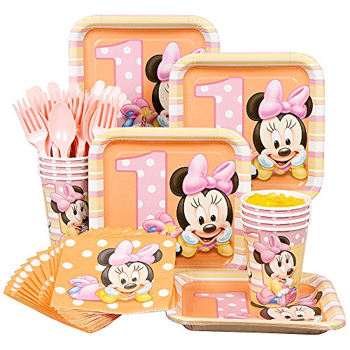 0603016683979 - MINNIE MOUSE BABY 1ST BIRTHDAY PARTY SUPPLIES SET PLATES NAPKINS CUPS KIT FOR 16