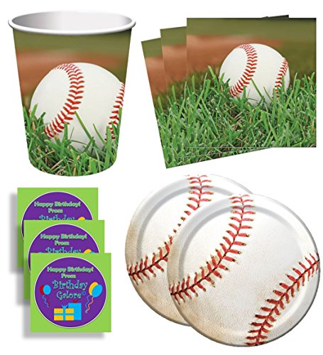 0603016686567 - SPORTS FANATIC BASEBALL BIRTHDAY PARTY SUPPLIES SET PLATES NAPKINS CUPS KIT FOR 16 PLUS STICKERS
