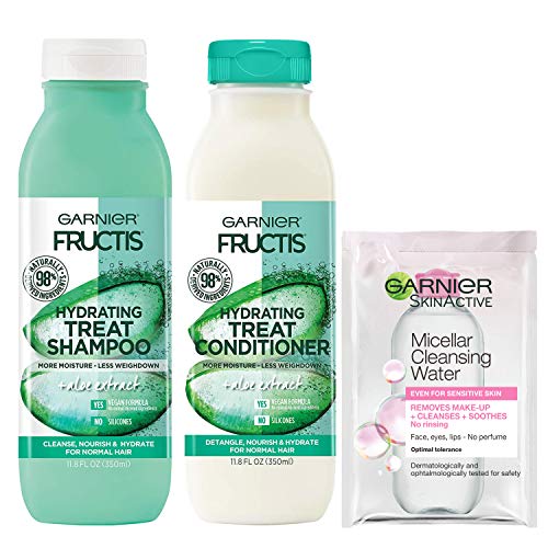0603084069606 - GARNIER HAIRCARE FRUCTIS HYDRATING TREAT SHAMPOO AND CONDITIONER, 98 PERCENT NATURALLY DERIVED INGREDIENTS, ALOE, NOURISH DRY HAIR, 11.8 OZ EA, W/MICELLAR SAMPLE (PACKAGING MAY VARY)
