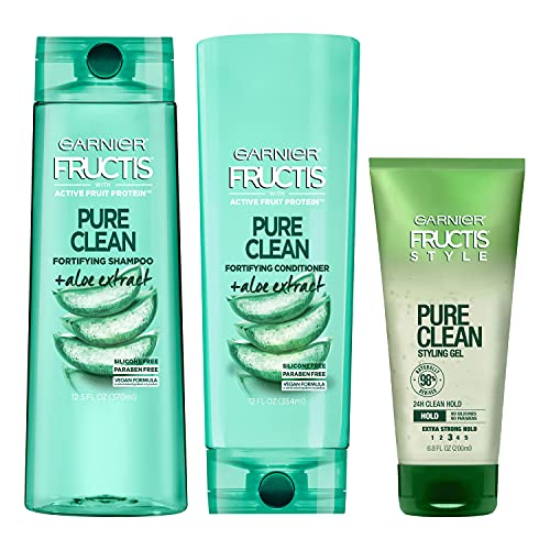 0603084075164 - GARNIER FRUCTIS PURE CLEAN PURE CLEAN SHAMPOO, CONDITIONER, AND STRONG HOLD GEL KIT, WITH ALOE AND VITAMIN E EXTRACT, PARABEN AND SILICONE FREE, 1 KIT