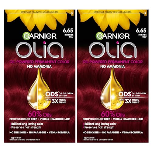 0603084088577 - GARNIER OLIA HAIR COLOR, OIL POWERED AMMONIA FREE PERMANENT HAIR DYE FOR LONG-LASTING HAIR COLOR, 6.65 INTENSE RED, 2 HAIR DYE KITS