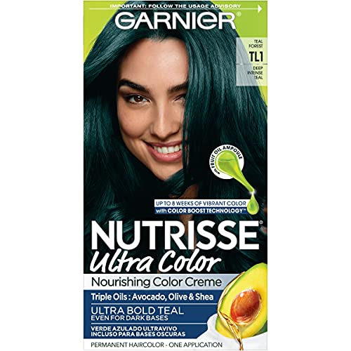 0603084579068 - GARNIER NUTRISSE ULTRA COLOR NOURISHING HAIR COLOR CREME WITH TRIPLE OILS, PERMANENT HAIR DYE FOR 100 PERCENT GRAY COVERAGE, TEAL FOREST TL1