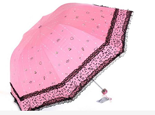 0603097166491 - DOUBLE-SIDED EMBROIDERY WAVE EDGE ANTI-UV SUN UMBRELLA TRIPLE FOLDING UV PROTECTED PARASOL TRAVEL UMBRELLA COMPACT WINDPROOF RAINSTOPPERS SUNNY UMBRELLA FLOWER DESIGN LACE PATTERN PINK