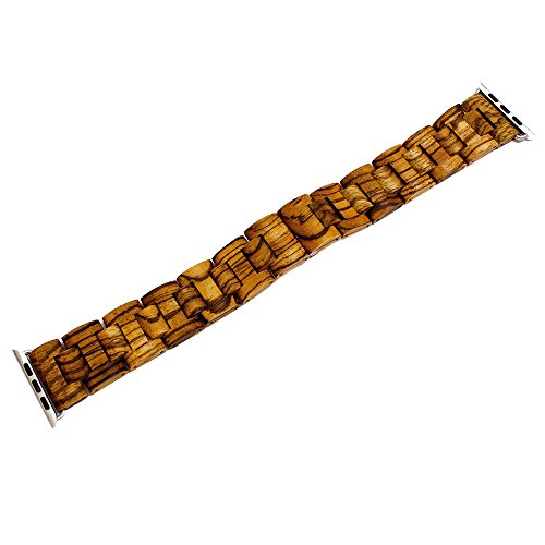0603097431681 - APPLE WATCH BAND,DIKOO NATURAL WOOD REPLACEMENT WATCH STRAP STAINLESS STEEL BUTTERFLY CLASP WITH ADJUSTABLE LINKS FOR APPLE WATCH (ZEBRAWOOD 42MM)
