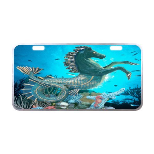 6031621471065 - 11.8 X 6.1 METAL LICENSE PLATE STYLISH BEAUTIFUL SEAHORSE UNDERWATER ANIMAL DEEP SEA OCEAN HORSE IMAGE FOR CAR MADE FROM ALUMINUM£¨SILVER TRIM£©