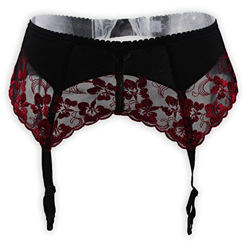 0603281671398 - GENERIC EMBROIDERY SEXY GARTER BELTS FOR WOMEN WINE RED (SMALL)