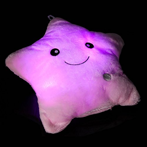 0603305515080 - LIGHT UP STAR PILLOW - SOFT LIGHT UP TOYS - PINK LIGHT UP PILLOW - COLORFUL STAR GLOW LED LUMINOUS LIGHT CUSHION COJINES LOVELY SOFT RELAX ALMOFADA SMILE STARS FLASHING CUSHIONS (PINK)