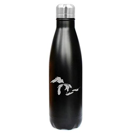 0603307178153 - MIP BRAND 17 OZ. DOUBLE WALL VACUUM INSULATED STAINLESS STEEL WATER BOTTLE TRAVEL MUG CUP GREAT LAKES MICHIGAN (BLACK)