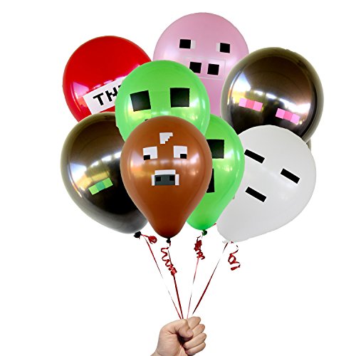 6033443619601 - PIXELATED BALLOONS MIXED (RED, WHITE, PINK, GREEN, BLACK, BROWN) 12 INCH LATEX PARTY BALLOONS - 28 COUNT