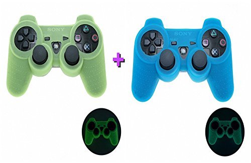 6034096671947 - 2 PACK (ONE BLUE+ONE GREEN) GLOW IN DARK PS3 GAME CONTROLLER SILICONE CASE SKIN PROTECTOR COVER (BLUE +GREEN)