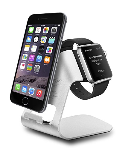 0603470303338 - APPLE WATCH STAND, IPHONE DOCKING STATION, ESINKIN CHARGING STAND PORTABLE 2 IN 1 MULTIFUNCTIONAL CHARGER DOCK CRADLE FOR IWATCH AND ALL SMART PHONES,SILVER