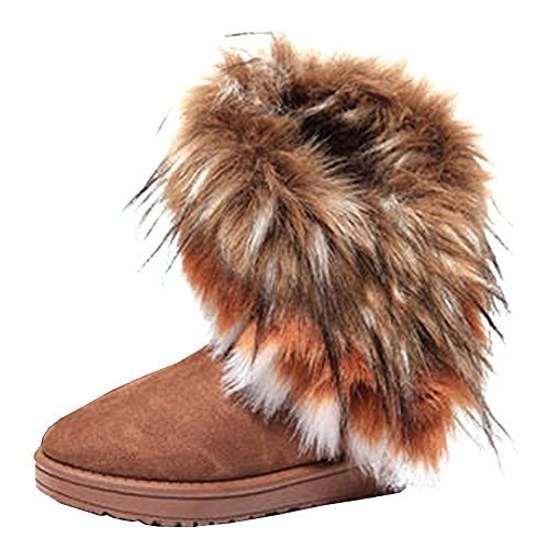 0603497191697 - ARTCO WOMEN'S WINTER WARM HIGH LONG SNOW ANKLE BOOTS FAUX FOX FUR TASSEL SHOES THREE COLORS BROWN US6