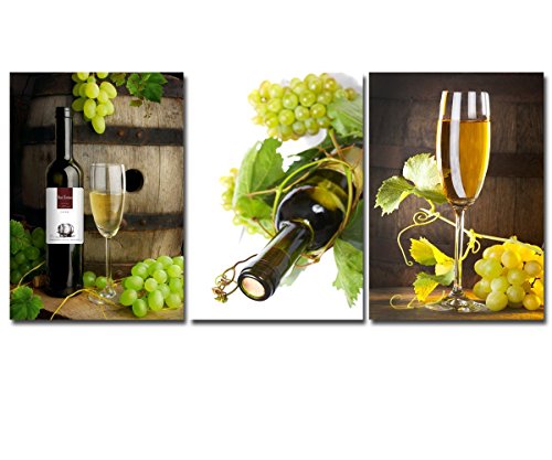 0603501395417 - SHERRYSHINE MODERN ABSTRACT WALL ART PAINTING ON CANVAS NEW STYLE ! 3 PCS FRAMED WITH WOODEN THE GRAPE AND WINE(40CM60CM)