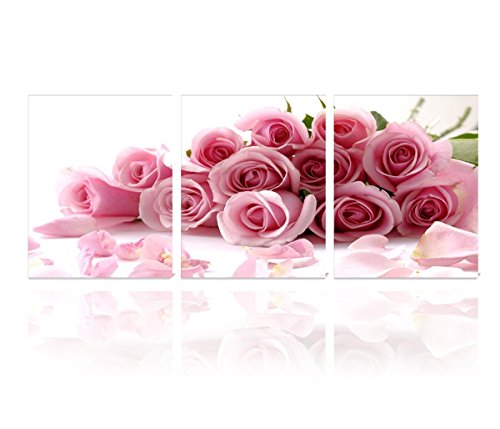 0603501395448 - SHERRYSHINE MODERN ABSTRACT WALL ART PAINTING ON CANVAS NEW STYLE ! 3 PCS FRAMED WITH WOODEN THE ROMANTIC DECOR WITH PINK ROSE BOUQUET (50CM50CM)