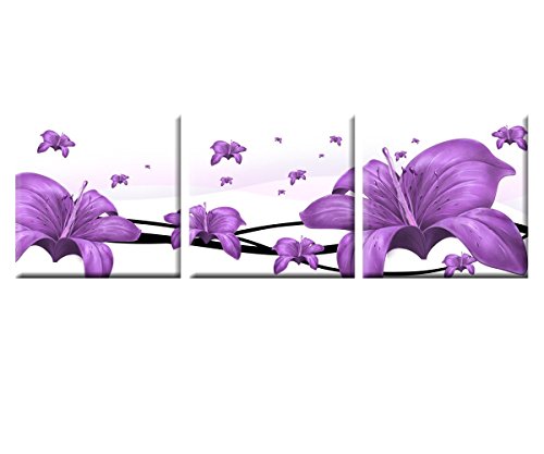 0603501395509 - SHERRYSHINE ART DECO MODERN ABSTRACT WALL ART PAINTING ON CANVAS WITH WOODEN FRAME ABSTRACT PURPLE LILY（50CM50CM）