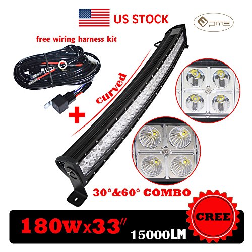 6037581142205 - CURVED CREE LED LIGHT BAR PME® 180W 33INCH SPOT FLOOD COMBO BEAM FOR OFF-ROAD JEEP TRUCK WITH ON/OFF SWITCH IP68 WIRING HARNESS (33 180W CURVED)