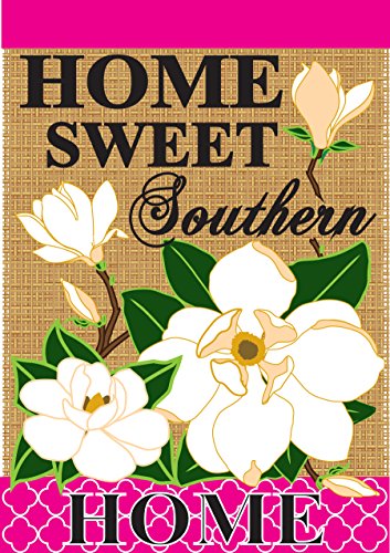 0603799118200 - HOME SWEET SOUTHERN HOME MAGNOLIA 42 X 29 RECTANGULAR BURLAP DOUBLE APPLIQUE LARGE HOUSE FLAG