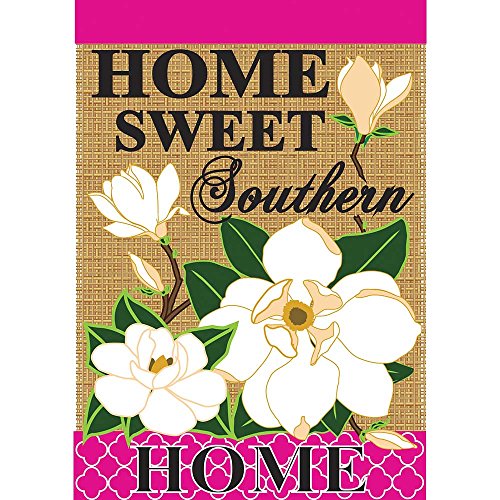 0603799119191 - HOME SWEET SOUTHERN HOME MAGNOLIA 18 X 13 RECTANGULAR BURLAP DOUBLE APPLIQUE SMALL GARDEN FLAG