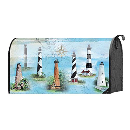0603799119948 - NORTH CAROLINA LIGHTS MAP AND ICONIC LIGHTHOUSES 22 X 18 STANDARD SIZE MAILBOX COVER