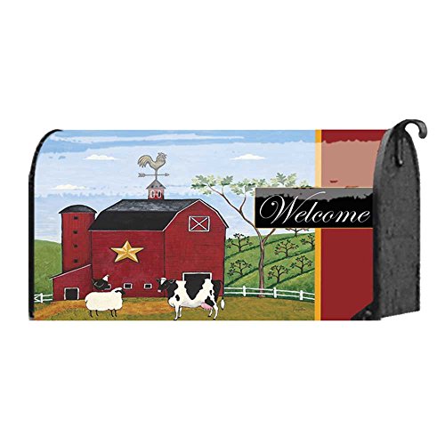 0603799119986 - FOLKSY BARNYARD WITH DAIRY COW SHEEP AND CHICKEN 22 X 18 STANDARD SIZE MAILBOX COVER