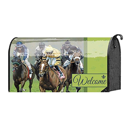 0603799120678 - WELCOME DERBY RACE DAY ON GREEN 22 X 18 STANDARD SIZE MAILBOX COVER