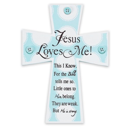 0603799407236 - DICKSONS JESUS LOVES ME WALL CROSS, BLUE BUTTONS