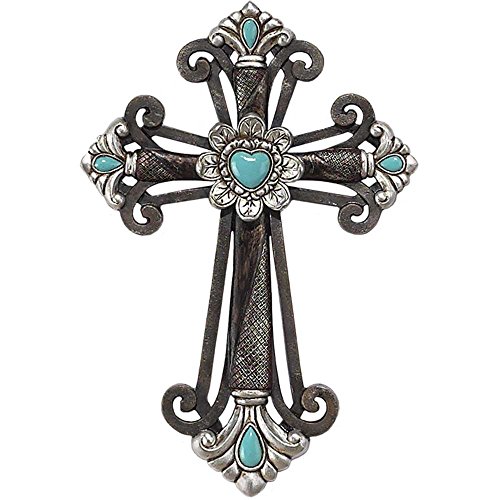 0603799523172 - CHRISTIAN WALL CROSS WITH TURQUOISE LOOK ACCENTS