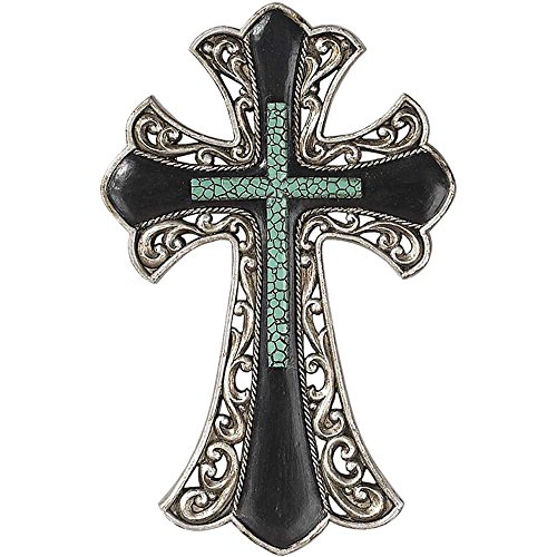 0603799527316 - SILVER BLACK AND TEAL RESIN WALL CROSS