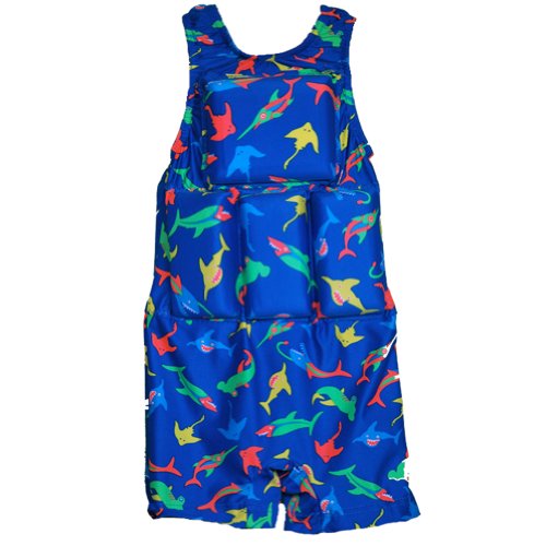 0603811029040 - BOYS FLOATING BATHING SUIT FLOTATION SWIMSUIT X-SMALL, SMALL, MEDIUM, LARGE SHARKS & FROGS STYLE (SHARKS, S (30-40 LBS))