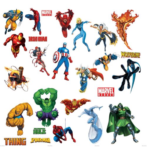 0603895850868 - MARVEL HEROES COMIC - SPIDER-MAN, CAPTAIN AMERICA, HULK, FANTASTIC 4, THING, THOR, WOLVERINE, IRONMAN, GHOST RIDER WALL DECAL
