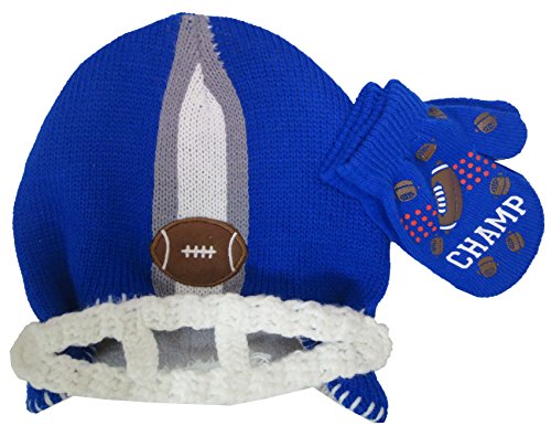 6039056177859 - ABG ACCESSORIES BOYS BLUE FOOTBALL CHAMP HAT AND MITTENS SET - TODDLER