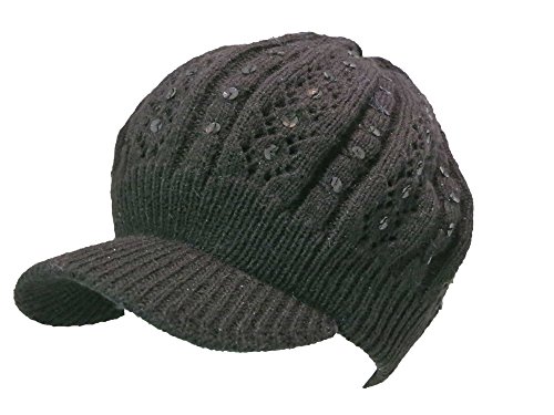 6039056177989 - ABG ACCESSORIES GIRLS SLOUCHED CROCHETED BRIMMED HAT AND GLOVES SET (BLACK)