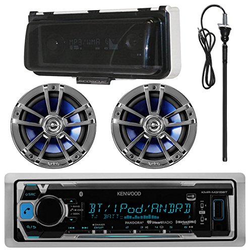 0604697436380 - KENWOOD KMR-M315BT MP3/USB/AUX BLUETOOTH MARINE BOAT YACHT STEREO RECEIVER BUNDLE COMBO WITH 2 X INFINITY 612M 6.5 2-WAY SPEAKERS + SCOSCHE WATERPROOF STEREO COVER = ENROCK 22 RADIO ANTENNA