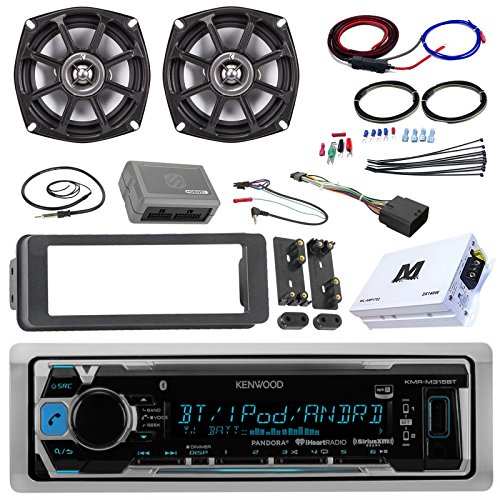 0604697437325 - KENWOOD KMRM315BT CAR STEREO RECEIVER BUNDLE COMBO WITH 2X KICKER 5.25 SPEAKERS + 4-CHANNEL AMPLIFIER + AMP INSTALLATION KIT + DASH TRIM INSTALL KIT + MOTORCYCLE HANDLE BAR CONROLLER + ENROCK ANTENNA