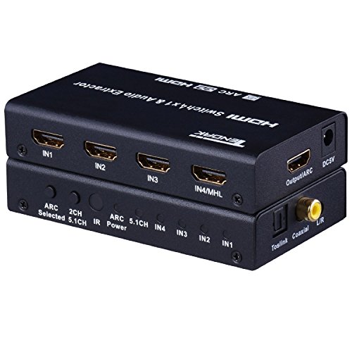 0604753288762 - TENDAK 4 X 1 HDMI SWITCH WITH AUDIO OUT OPTICAL SPDIF COAXIAL & RCA L/R 4 PORT HDMI SWITCHER BOX SELECTOR AUDIO EXTRACTOR SPLITTER WITH IR REMOTE SUPPORTS 4KX2K, ARC, MHL, FULL 3D